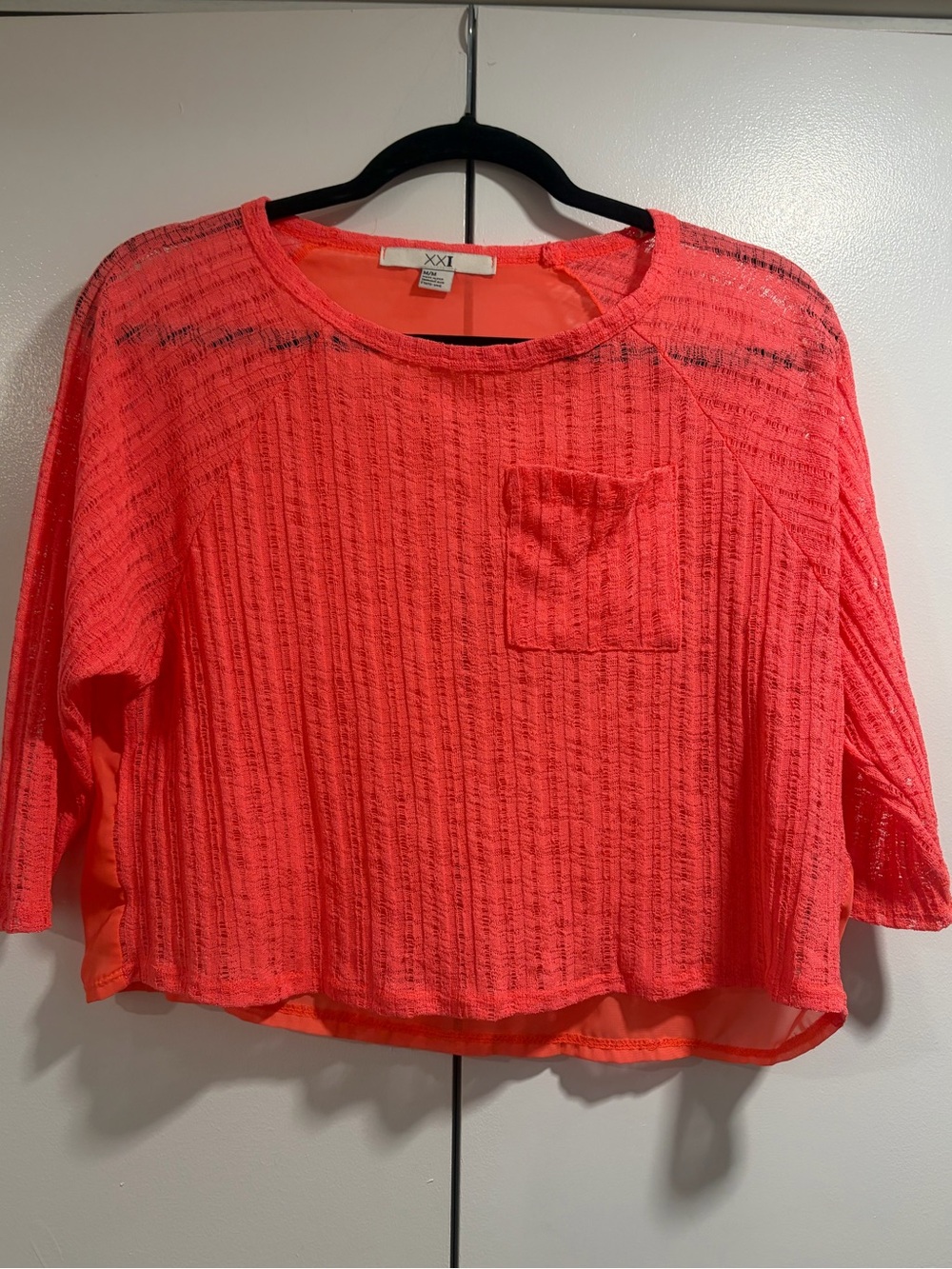XXI Neon Coral Cropped Pocket Blouse